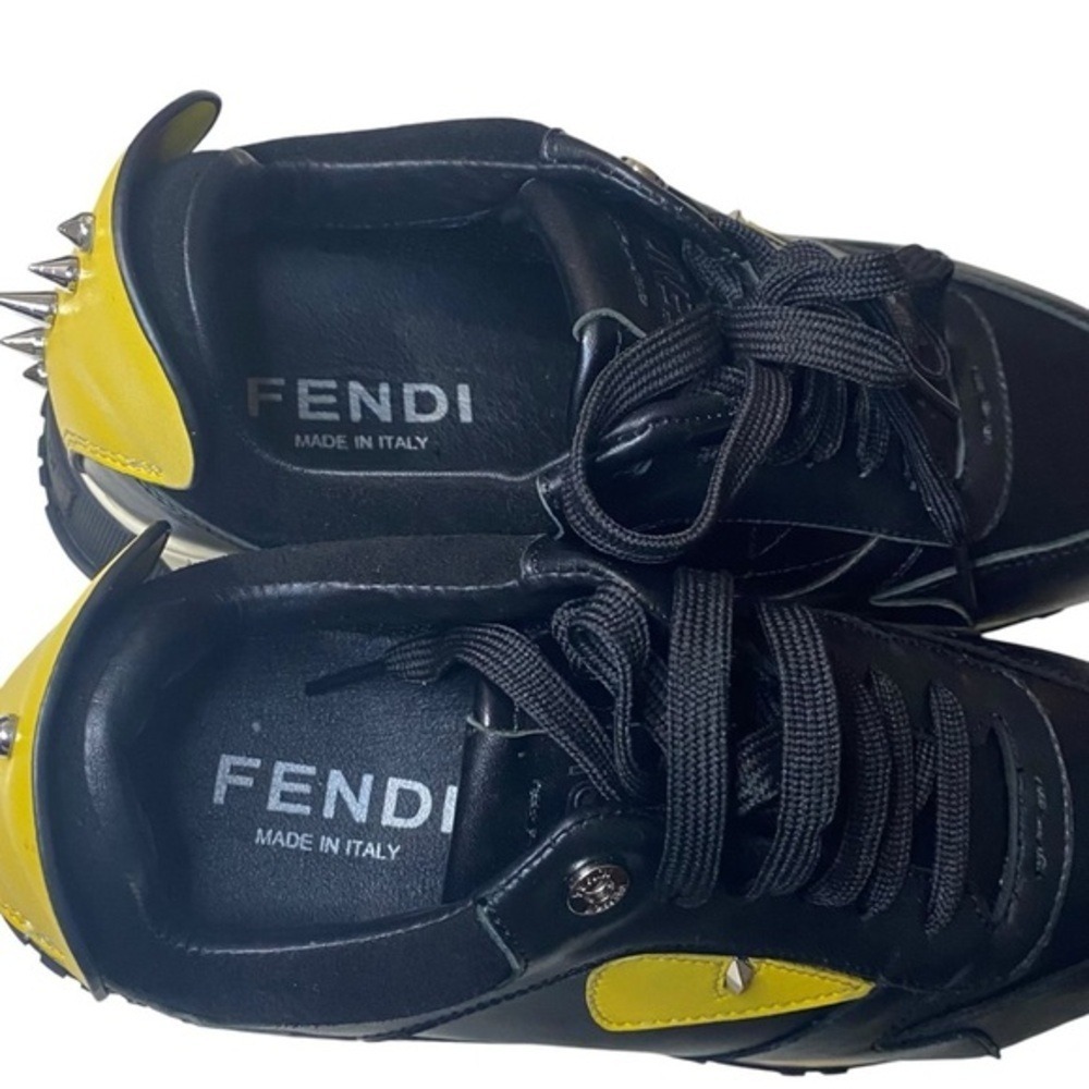 Fendi Bag Bugs Monster Eye Black Leather Spike Sneakers EU 41 Mens Low Top Shoes